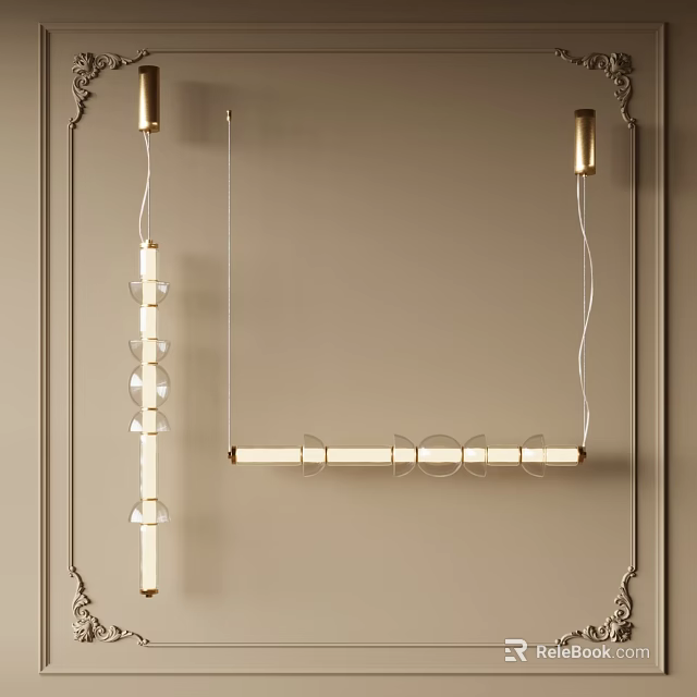 Modern Gold Linear Pendant Lights With Glass Elements Hanging For Interior Decor 3d model 