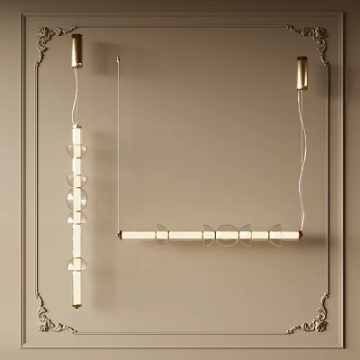 Modern Gold Linear Pendant Lights With Glass Elements Hanging For Interior Decor 3d model