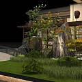 Traditional Chinese Courtyard Design With Rockery Small Bridge And Green Plants
