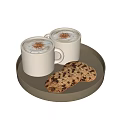 Two Cups of Foamy Milk Beverage with Cinnamon and Chocolate Chip Cookies on Golden Tray
