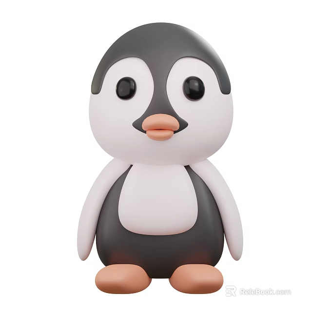 Cute Black And White Penguin Doll With Round Body And Orange Beak 3d model 