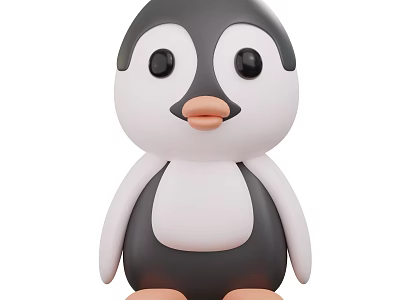 Cute Black And White Penguin Doll With Round Body And Orange Beak 3d model
