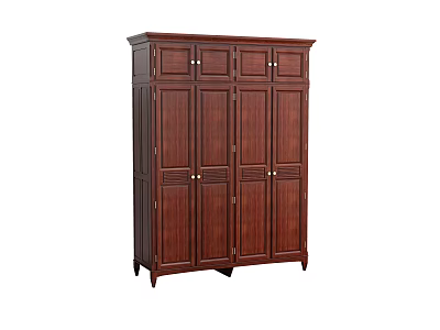 Dark Brown Solid Wood Classic Wardrobe With Multi Door Design And Standing Structure 3d model