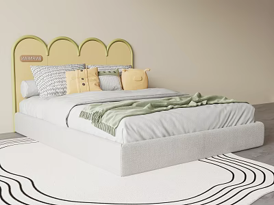 Lovely Soft Upholstered Children Bed With Cute Cloud Shaped Headboard For Cozy Modern Kids Bedroom 3d model