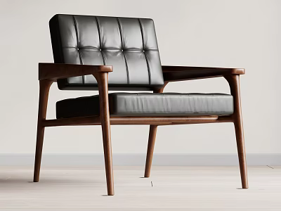 Modern Leather Accent Chair With Tufted Backrest And Wooden Armrests Interior Design 3d model
