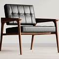 Modern Leather Accent Chair With Tufted Backrest And Wooden Armrests Interior Design