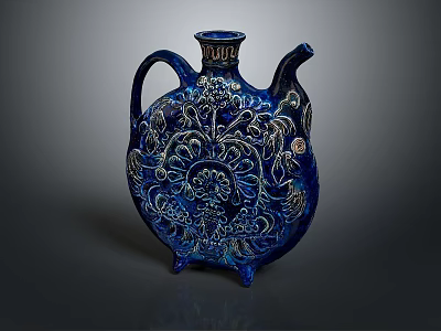 Blue Ceramic Decorative Jug With Intricate Floral Patterns For Home Decoration 3d model