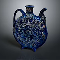 Blue Ceramic Decorative Jug With Intricate Floral Patterns For Home Decoration