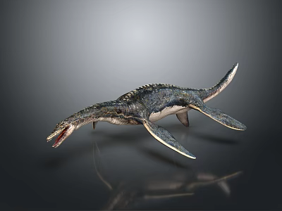 Detailed Plesiosaur Dinosaur Model With Long Neck Flippers Scaly Skin And Open Mouth 3d model