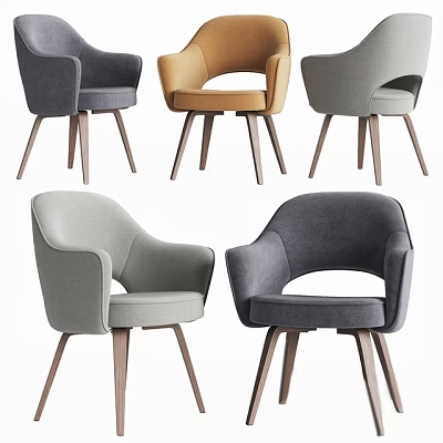 Stylish Modern Upholstered Single Chair With Wooden Legs And Various Colors 3d model