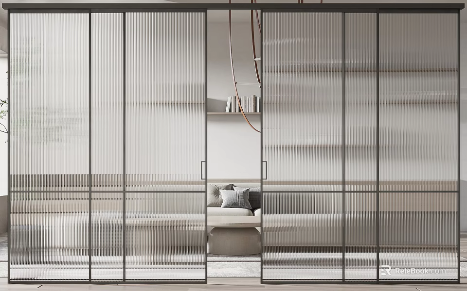 Modern Glass Sliding Doors With Vertical Stripes For Interior Room Partition Design 3d model 