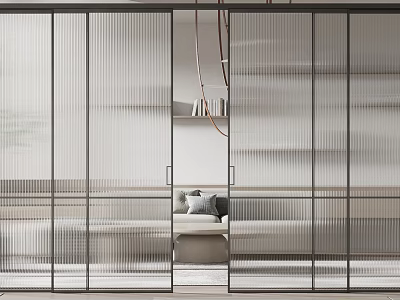 Modern Glass Sliding Doors With Vertical Stripes For Interior Room Partition Design 3d model