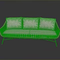 Modern Woven Sofa With Three Light Colored Cushions And Metal Legs