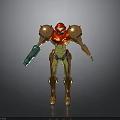 Sci Fi Character In Red Gold Armor With Green Mechanical Arm Design Details