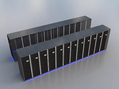 Data Center Computer Server Racks With Black Cabinets And Blue LED Lights 3d model
