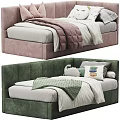 Modern Bed Interior Design With Pink Green Upholstered Headboards Bedding Pillows And Throws
