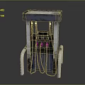 Blue And Silver Fuel Dispenser With Digital Display Fuel Hoses And Metal Handrails