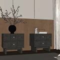 Modern Nightstands With Drawers Decorative Vase On Wooden Panel Wall Near Curtains And Slippers