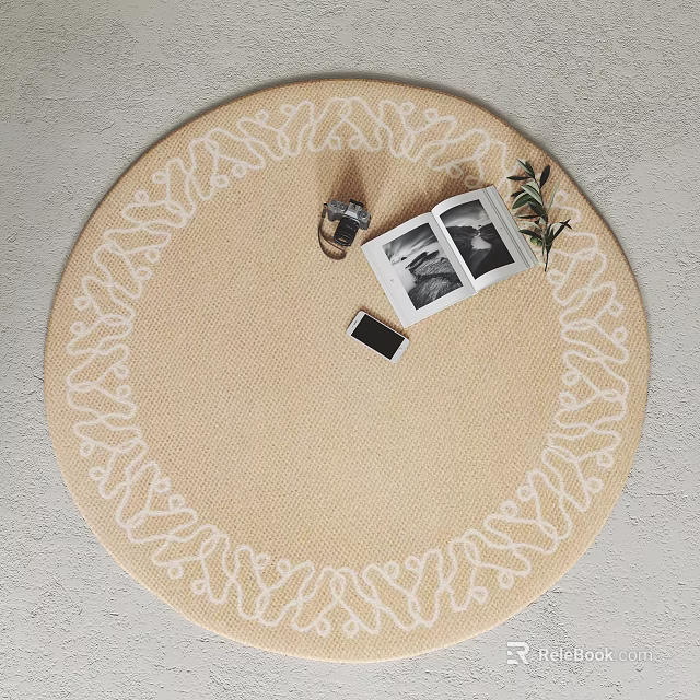 Cozy Round Rug With White Patterns And Decorative Items 3d model 