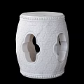 White Marble Drum Shaped Stool With Hollow Design And Carved Patterns 3d model