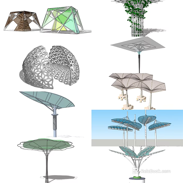 Modern Pergola Design With Geometric Hollow Structure And Multi Layer Umbrella Shape 3d model