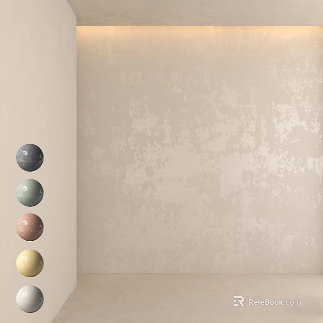 Gray Light Green Pink Yellow Spherical Decorative Components On Textured Beige Wall Corner 3d model 