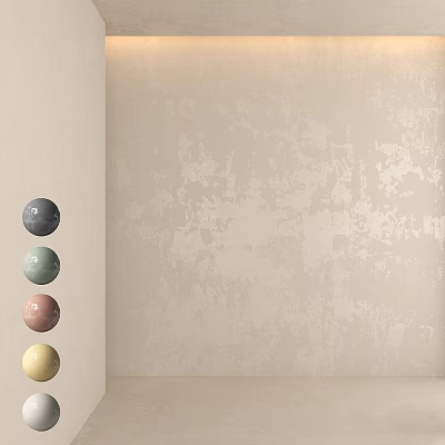 Gray Light Green Pink Yellow Spherical Decorative Components On Textured Beige Wall Corner 3d model
