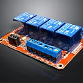 Electronic Relay Module Red Circuit Board With Blue Relays And Terminals