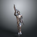 Detailed Silver Armored Warrior Character Holding Large Sword And Gun