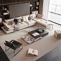 Modern Beige Sofa And Black Coffee Table Set With Throw Pillows Decorative Items In Modern Living Room