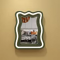 Modern Wavy Frame Mirror With Green White Lines LED Lights Reflecting Bedroom On Wall