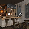 Rustic Bar Interior Design With Wooden Counter Bar Stools Bottle Shelves And Menu Board
