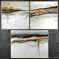 Modern Picture Frames with Abstract Paintings in White Brown Blue Hues and Slim Metal Frames