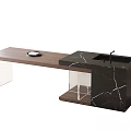 Modern Dining Table With Wooden Top Black Marble Countertop And Clear Acrylic Legs