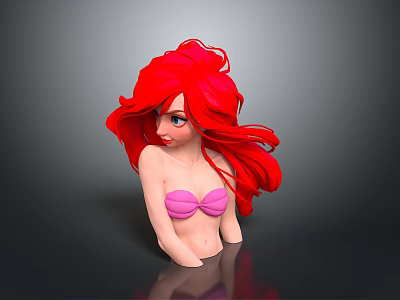Animated Red Haired Female Character With Pink Bikini Top Gray Background And Shiny Surface 3d model