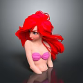 Animated Red Haired Female Character With Pink Bikini Top Gray Background And Shiny Surface