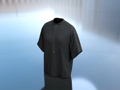 Black Short Sleeved Top With Zipper Design On Smooth Blue Surface 3d model