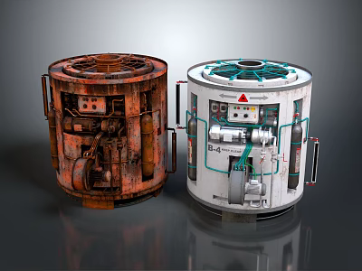 Rusted And Modern Industrial Equipment With Cylindrical Structure Pipes And Control Panels 3d model