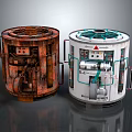 Rusted And Modern Industrial Equipment With Cylindrical Structure Pipes And Control Panels