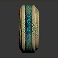 Unique Fashionable Gold Ring With Green Inlay And Intricate Decorative Patterns