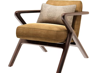 Modern Leisure Chair With Brown Upholstery Dark Wooden Frame And Textured Beige Cushion 3d model