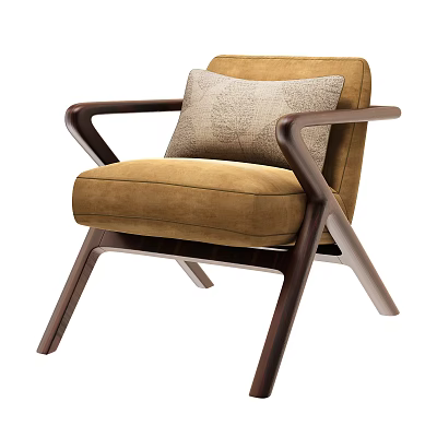Modern Leisure Chair With Brown Upholstery Dark Wooden Frame And Textured Beige Cushion 3d model