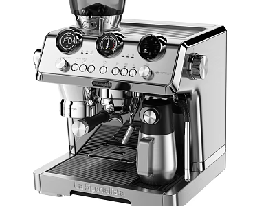 Modern Silver Coffee Machine As Kitchen Appliance With Control Knobs And Grinder 3d model