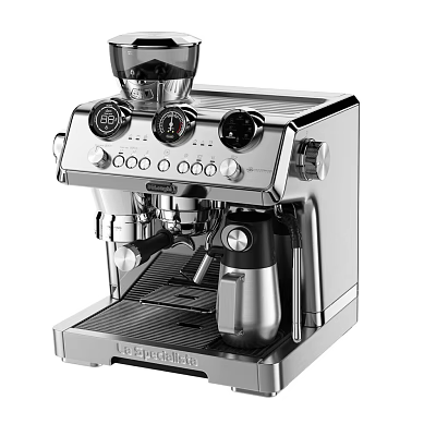 Modern Silver Coffee Machine As Kitchen Appliance With Control Knobs And Grinder 3d model