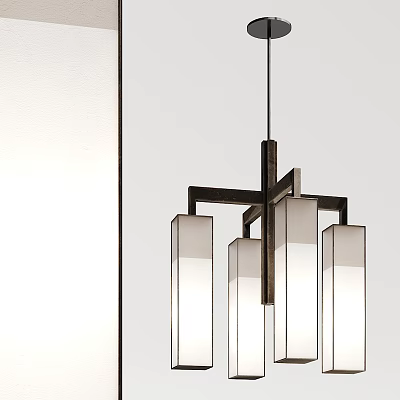 Modern Minimalist Chandelier With Metal Frame And Multiple Rectangular Glass Shades For Contemporary Spaces 3d model