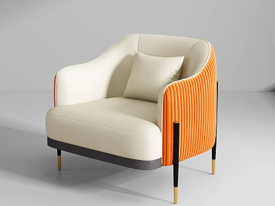 Modern Single Sofa with Beige Upholstery Orange Striped Accents Black Legs Gold Base and Cushion 3d model
