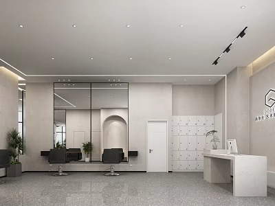 Modern Beauty Hair Salon Interior With Mirrors Hairdressing Chairs And Reception Desk 3d model