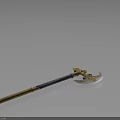 Traditional Decorative Axe Featuring Golden Ornament And Intricately Carved Black Handle