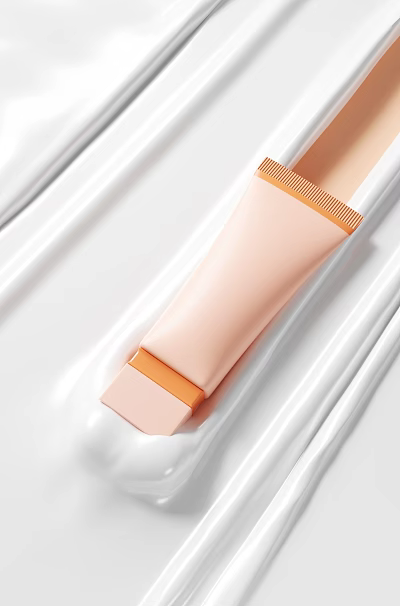 Pastel Pink Cosmetic Tube With Orange Accents On White Textured Background 3d model