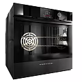 Modern Black Kitchen Electric Oven With Digital Control Panel And Heating Elements Through Glass Door